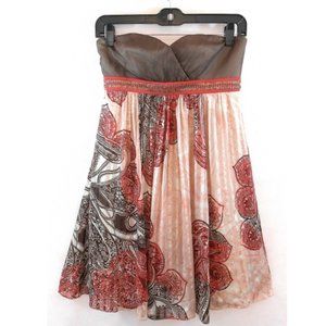 BCBG MaxAzria Printed Silk Strapless Dress, Brown